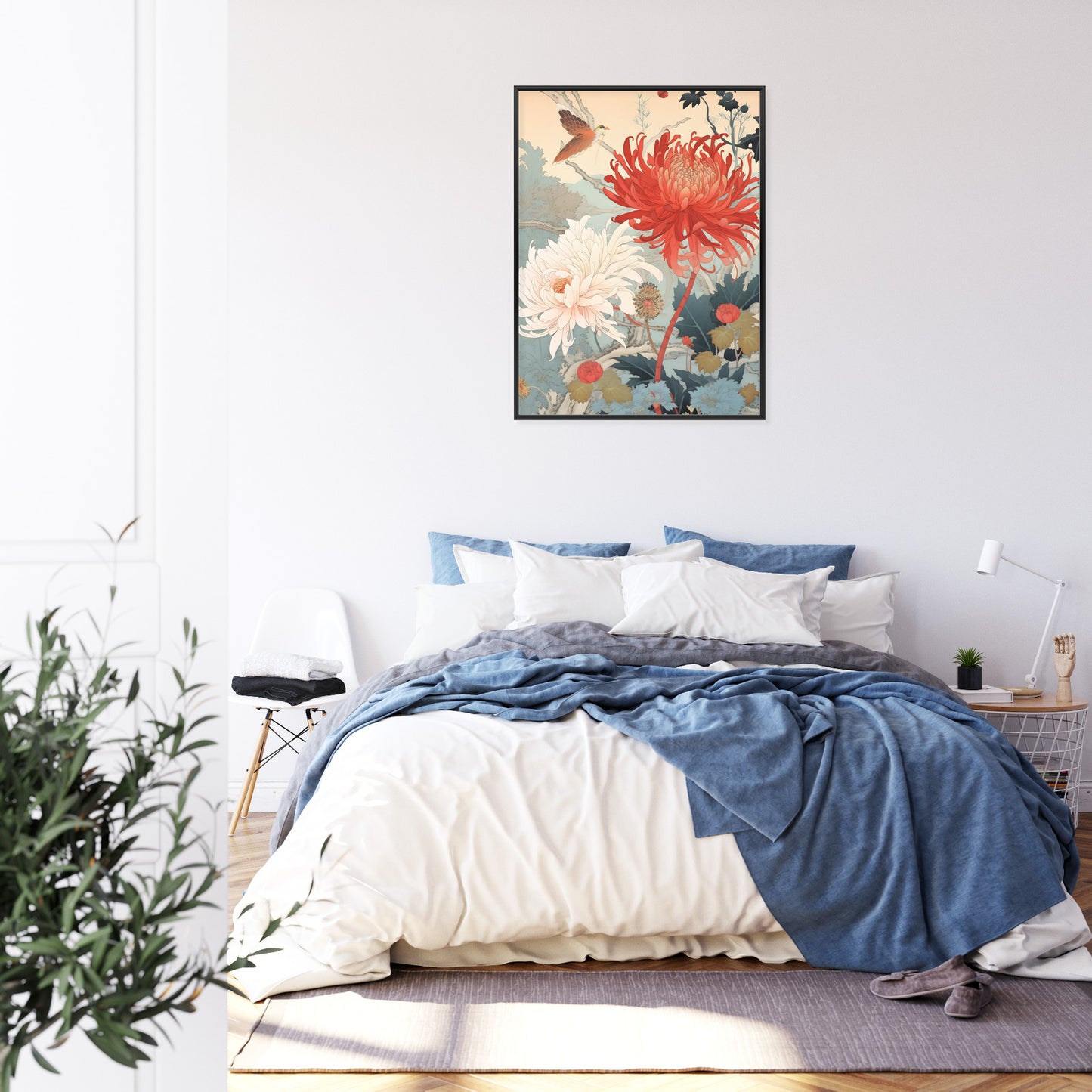 Poster Chrysanthemen Im Japanischen Stil Rahmen Holz Mit Passepartout Farbe Natürlich