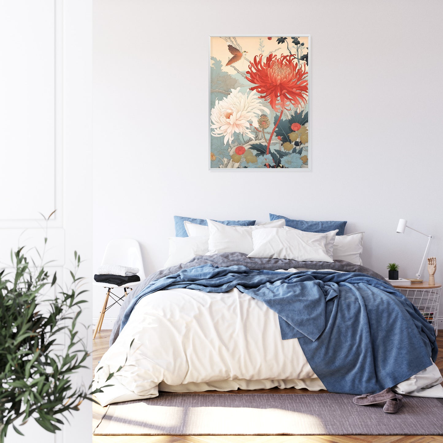 Poster Chrysanthemen Im Japanischen Stil Rahmen Holz Mit Passepartout Farbe Natürlich