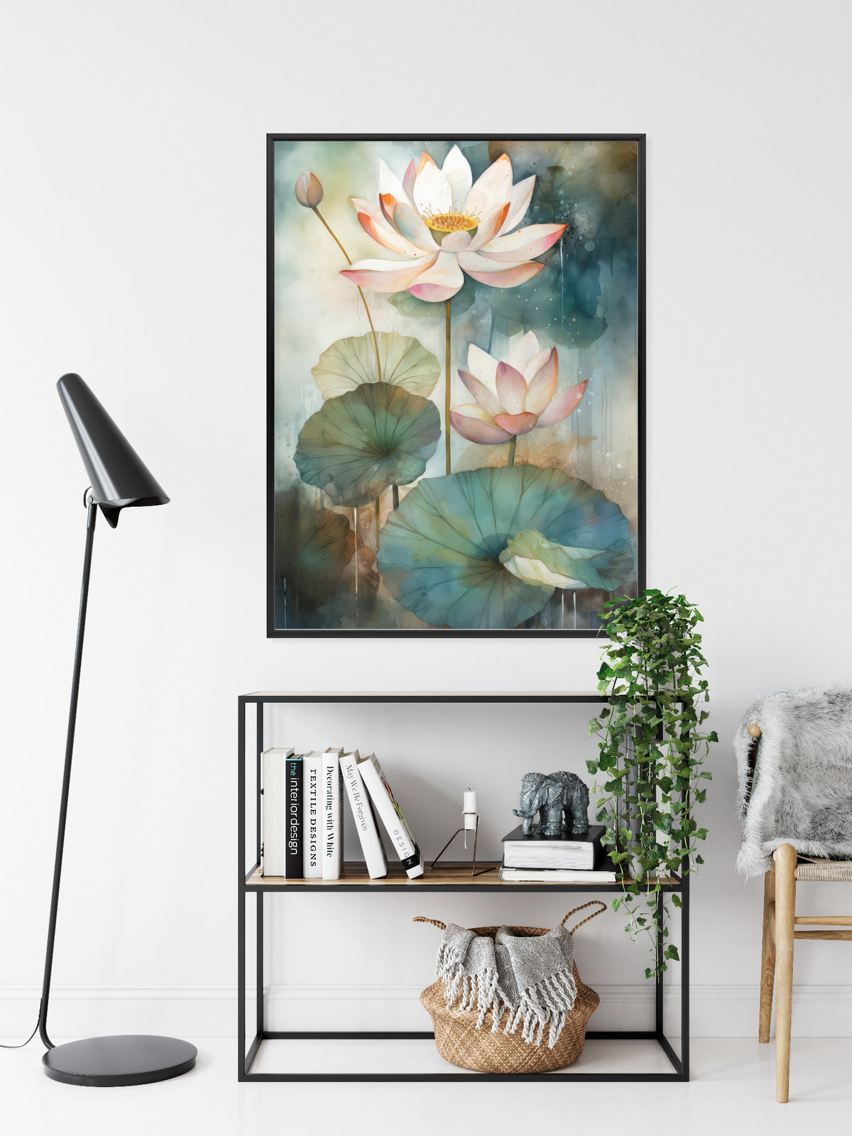 Poster Lilien Mit Großen Blättern Rahmen Holz Mit Passepartout Farbe Natürlich