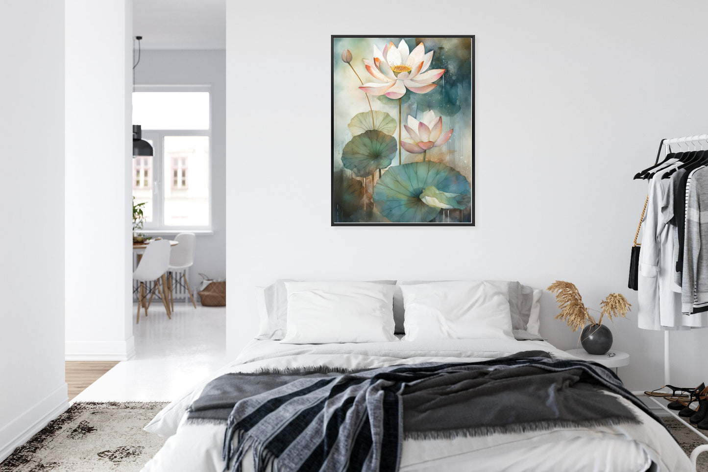 Poster Lilien Mit Großen Blättern Rahmen Holz Mit Passepartout Farbe Natürlich