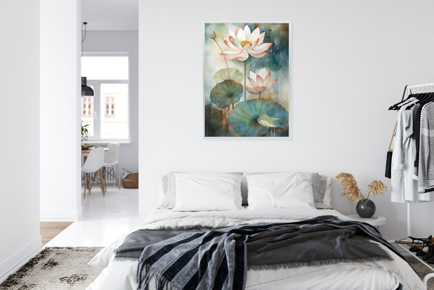 Poster Lilien Mit Großen Blättern Rahmen Holz Mit Passepartout Farbe Natürlich