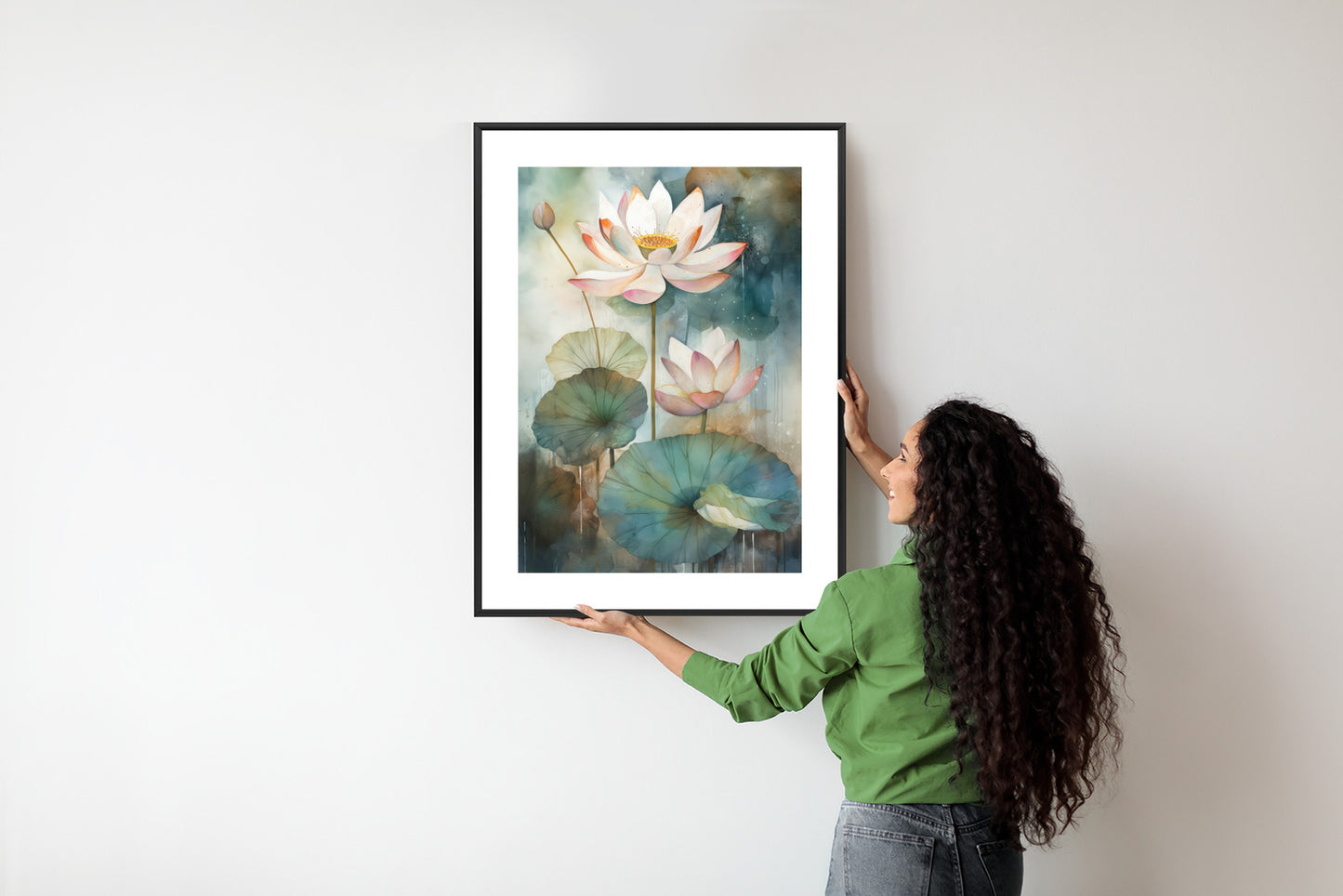 Poster Lilien Mit Großen Blättern Rahmen Holz Mit Passepartout Farbe Natürlich