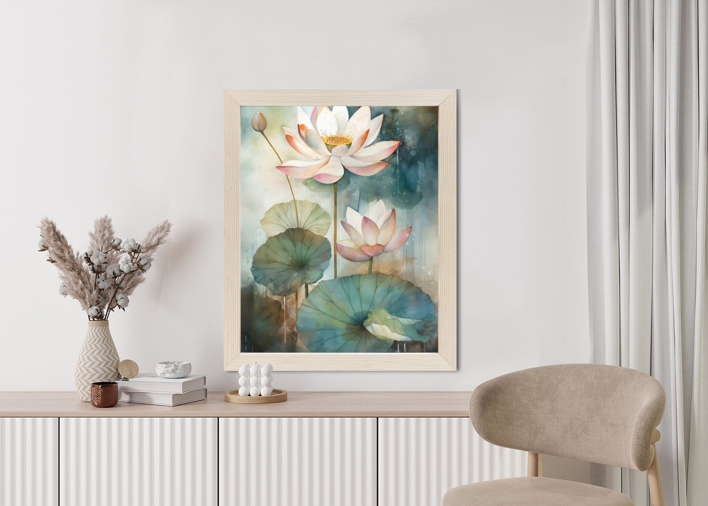 Poster Lilien Mit Großen Blättern Rahmen Holz Mit Passepartout Farbe Natürlich