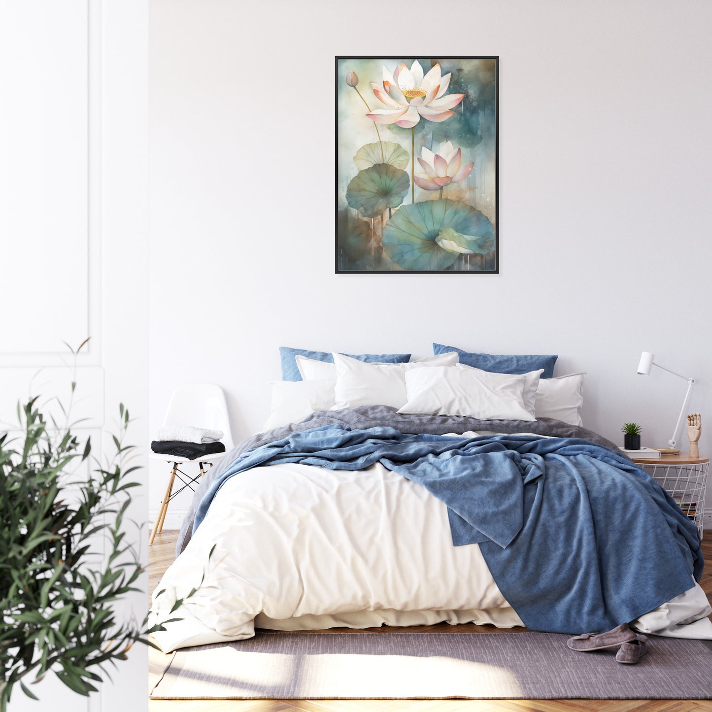 Poster Lilien Mit Großen Blättern Rahmen Holz Mit Passepartout Farbe Natürlich
