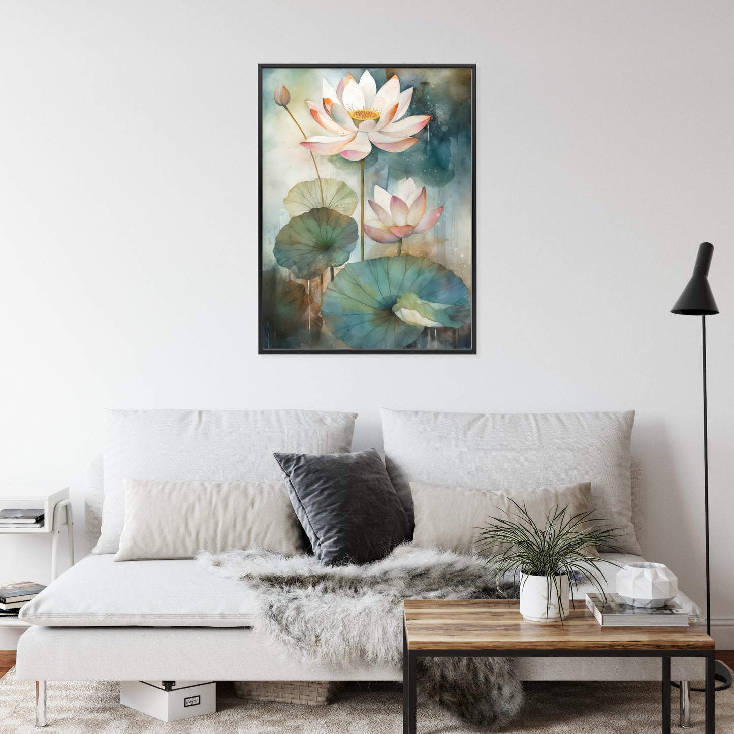 Poster Lilien Mit Großen Blättern Rahmen Holz Mit Passepartout Farbe Natürlich