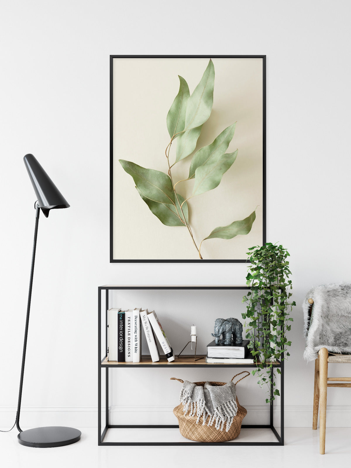 Poster Trockene Eukalyptusblätter Rahmen Holz Mit Passepartout Farbe Natürlich
