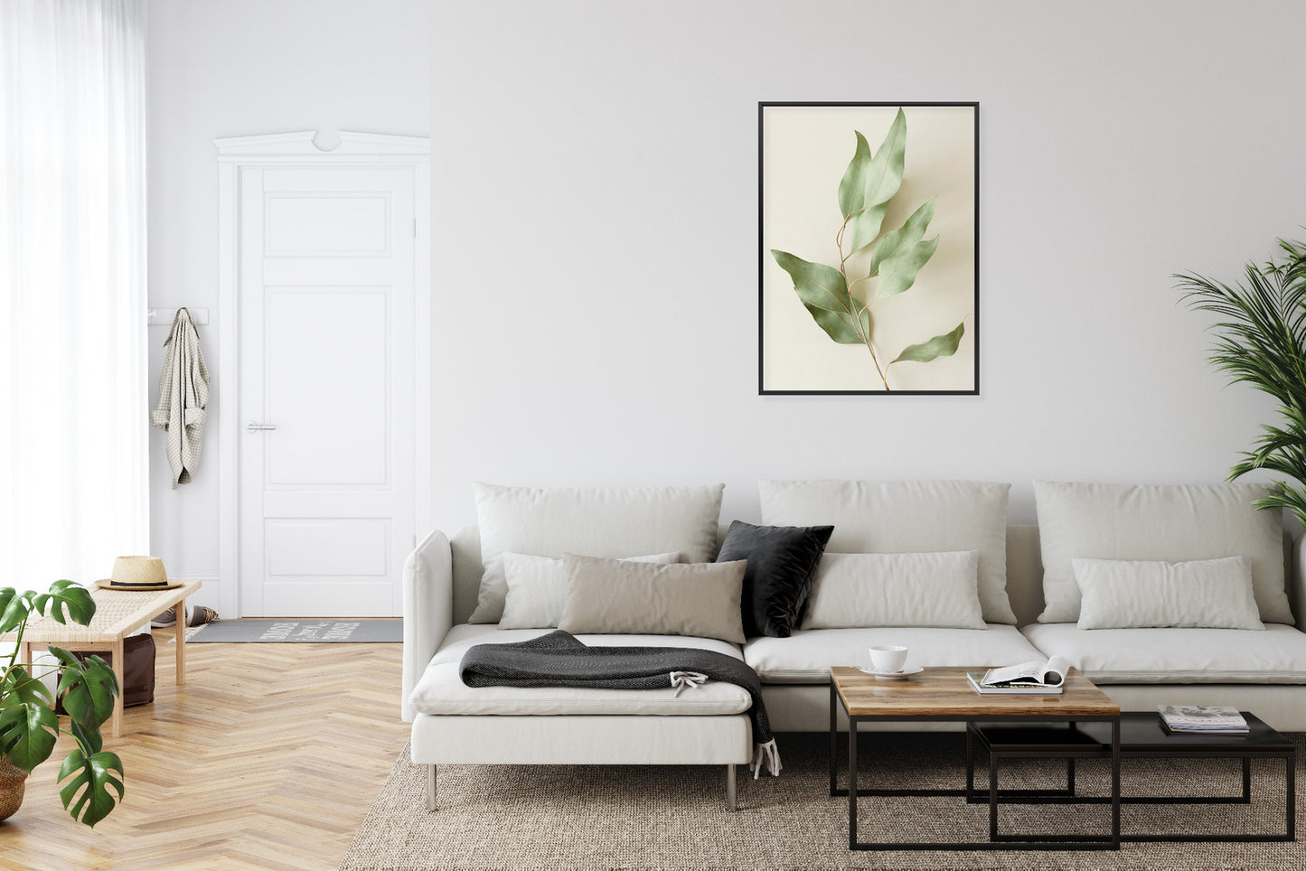 Poster Trockene Eukalyptusblätter Rahmen Holz Mit Passepartout Farbe Natürlich