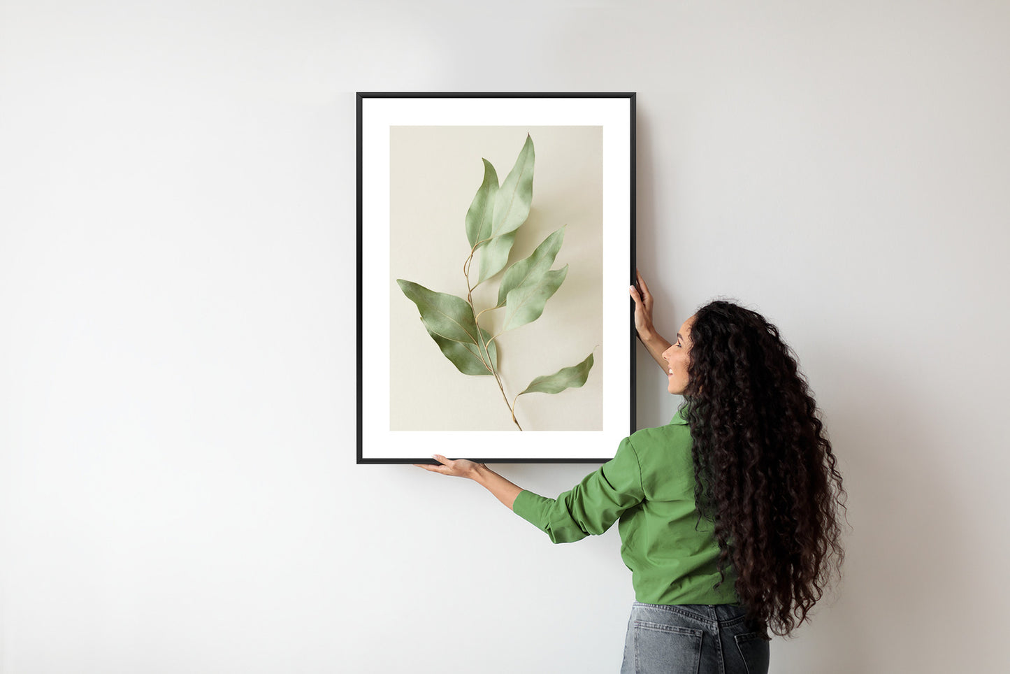 Poster Trockene Eukalyptusblätter Rahmen Holz Mit Passepartout Farbe Natürlich