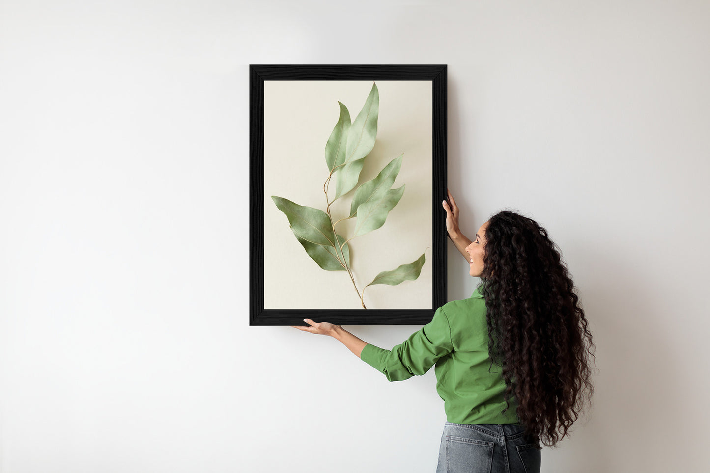 Poster Trockene Eukalyptusblätter Rahmen Holz Mit Passepartout Farbe Natürlich