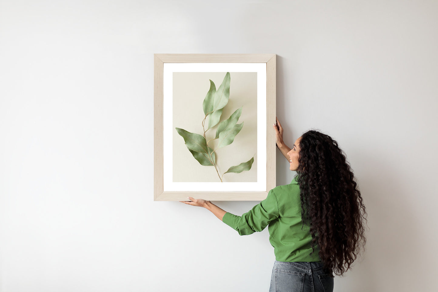 Poster Trockene Eukalyptusblätter Rahmen Holz Mit Passepartout Farbe Natürlich