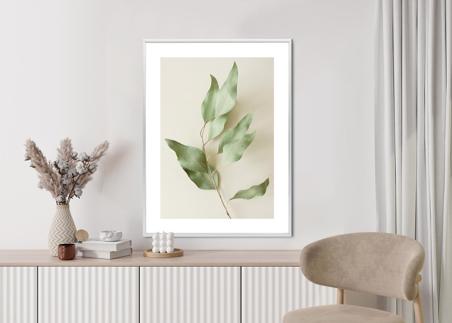 Poster Trockene Eukalyptusblätter Rahmen Holz Mit Passepartout Farbe Natürlich