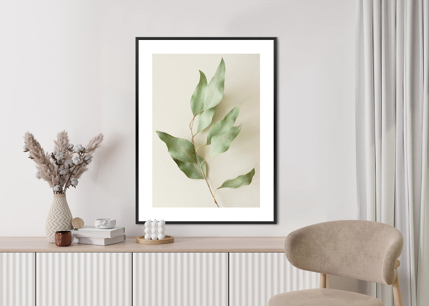 Poster Trockene Eukalyptusblätter Rahmen Holz Mit Passepartout Farbe Natürlich