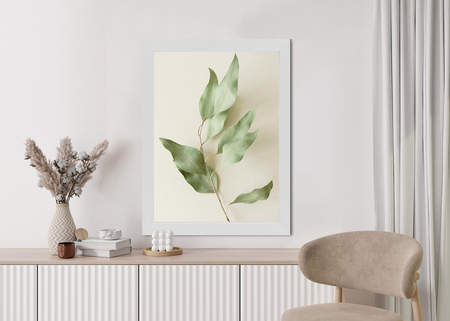 Poster Trockene Eukalyptusblätter Rahmen Holz Mit Passepartout Farbe Natürlich