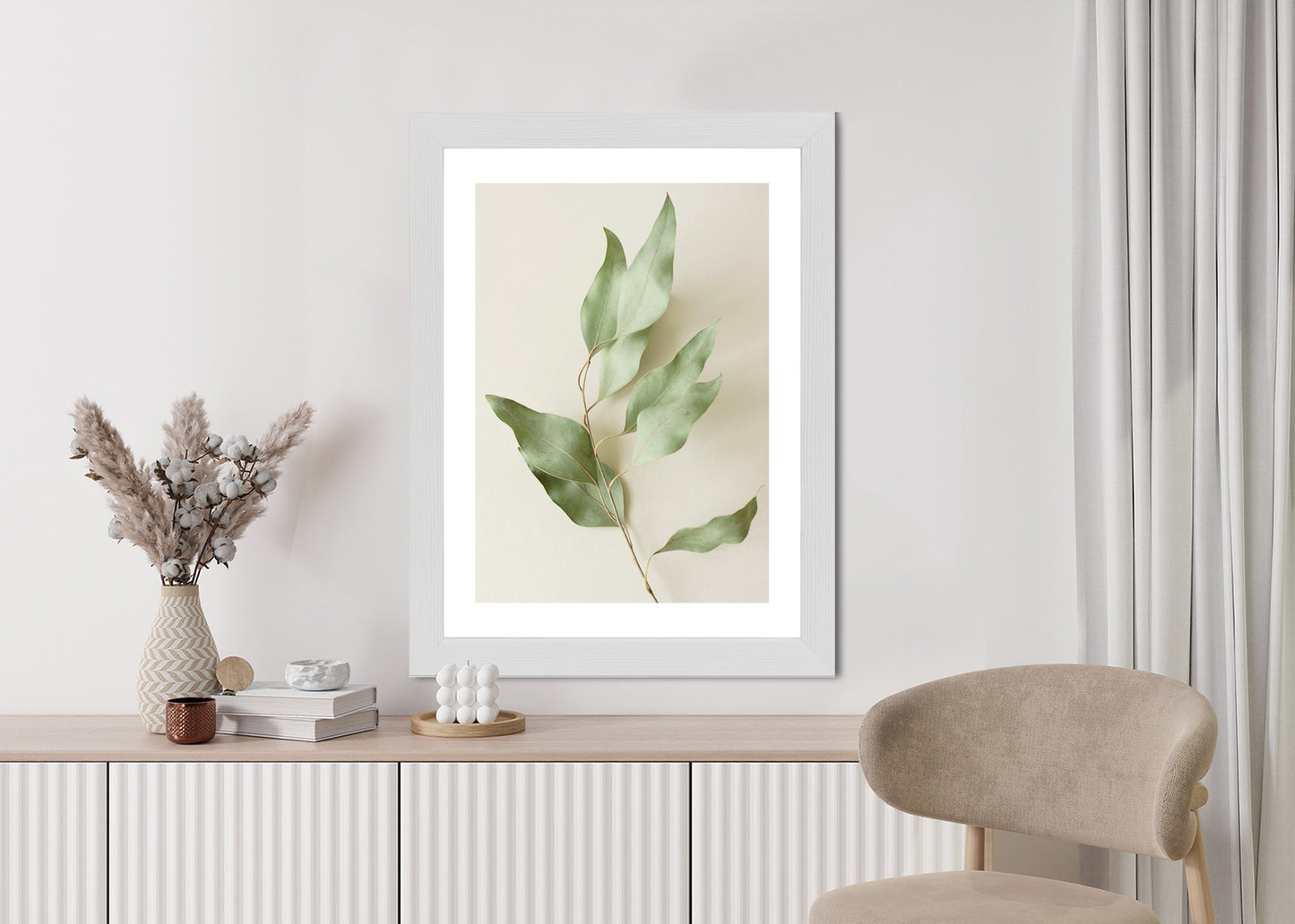 Poster Trockene Eukalyptusblätter Rahmen Holz Mit Passepartout Farbe Natürlich