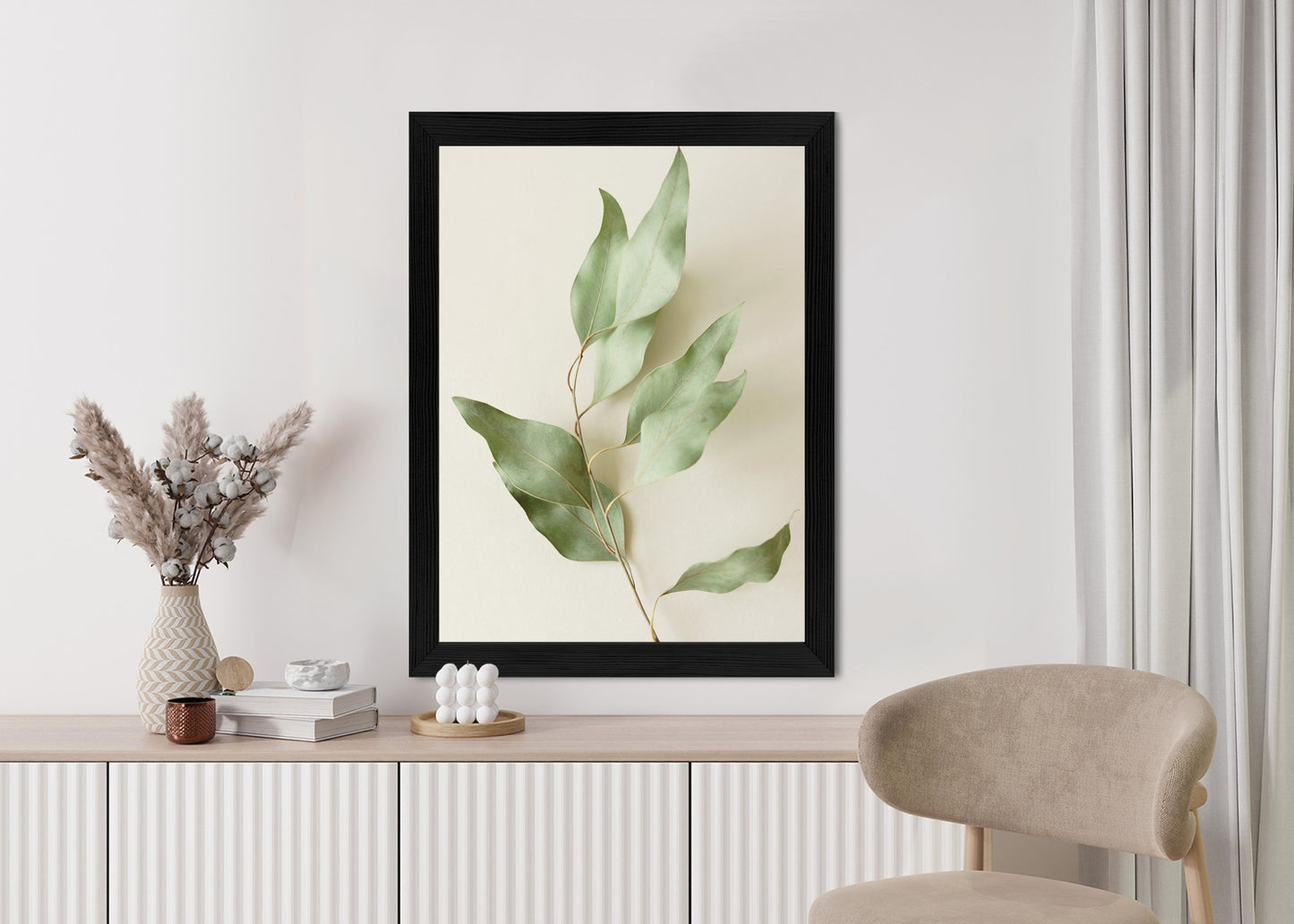 Poster Trockene Eukalyptusblätter Rahmen Holz Mit Passepartout Farbe Natürlich
