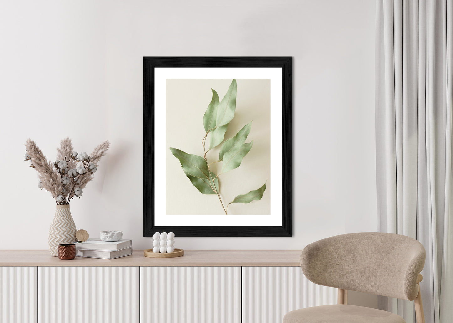 Poster Trockene Eukalyptusblätter Rahmen Holz Mit Passepartout Farbe Natürlich