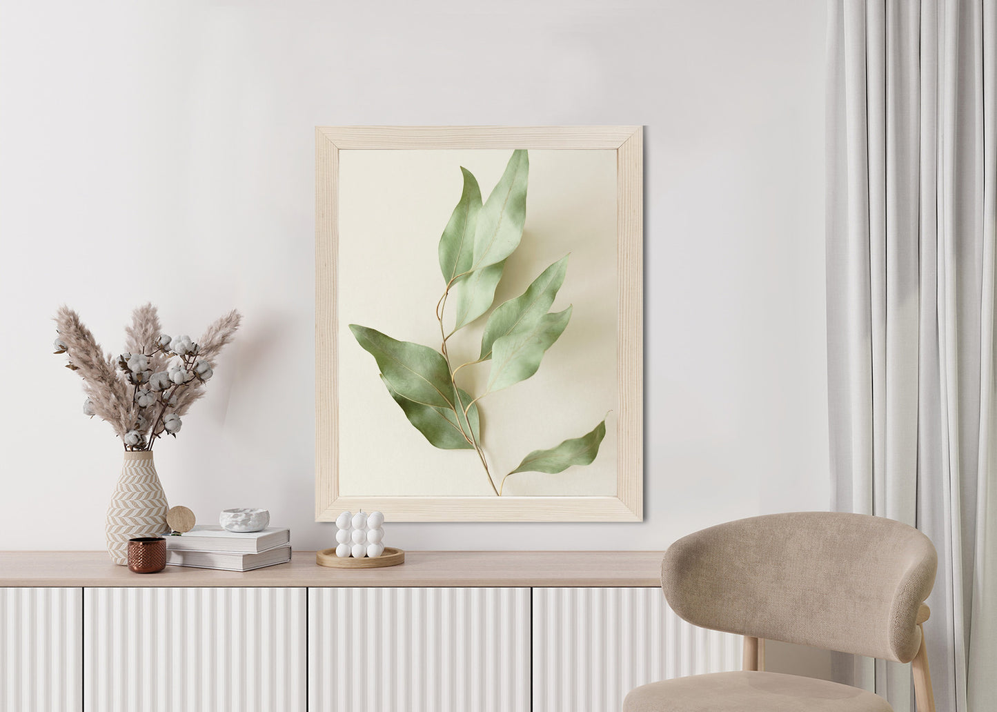 Poster Trockene Eukalyptusblätter Rahmen Holz Mit Passepartout Farbe Natürlich