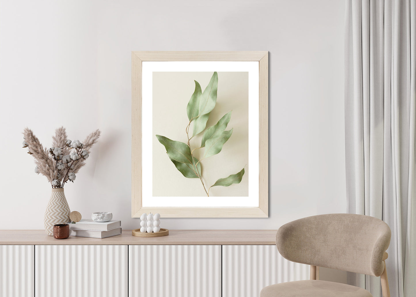 Poster Trockene Eukalyptusblätter Rahmen Holz Mit Passepartout Farbe Natürlich