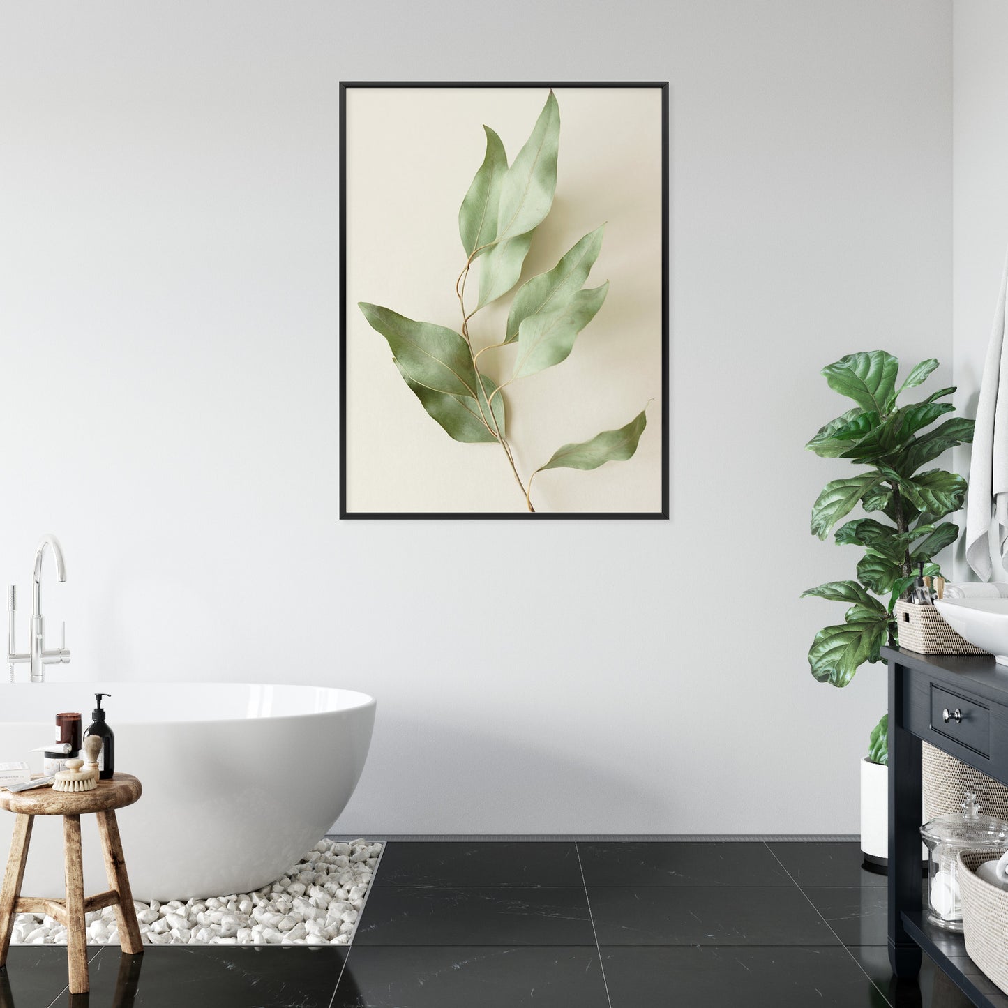 Poster Trockene Eukalyptusblätter Rahmen Holz Mit Passepartout Farbe Natürlich