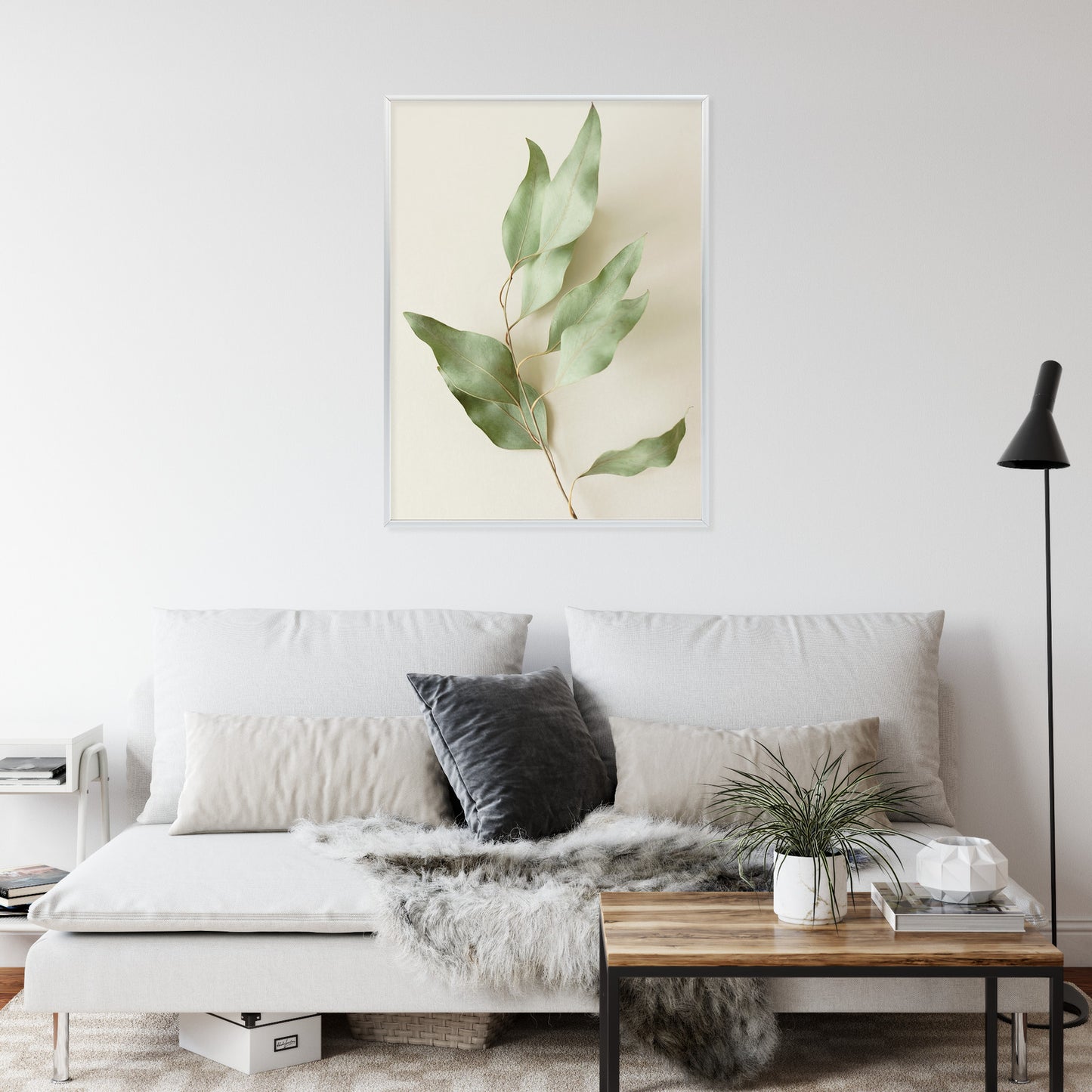 Poster Trockene Eukalyptusblätter Rahmen Holz Mit Passepartout Farbe Natürlich