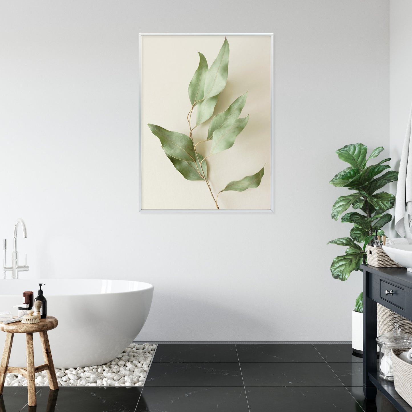Poster Trockene Eukalyptusblätter Rahmen Holz Mit Passepartout Farbe Natürlich