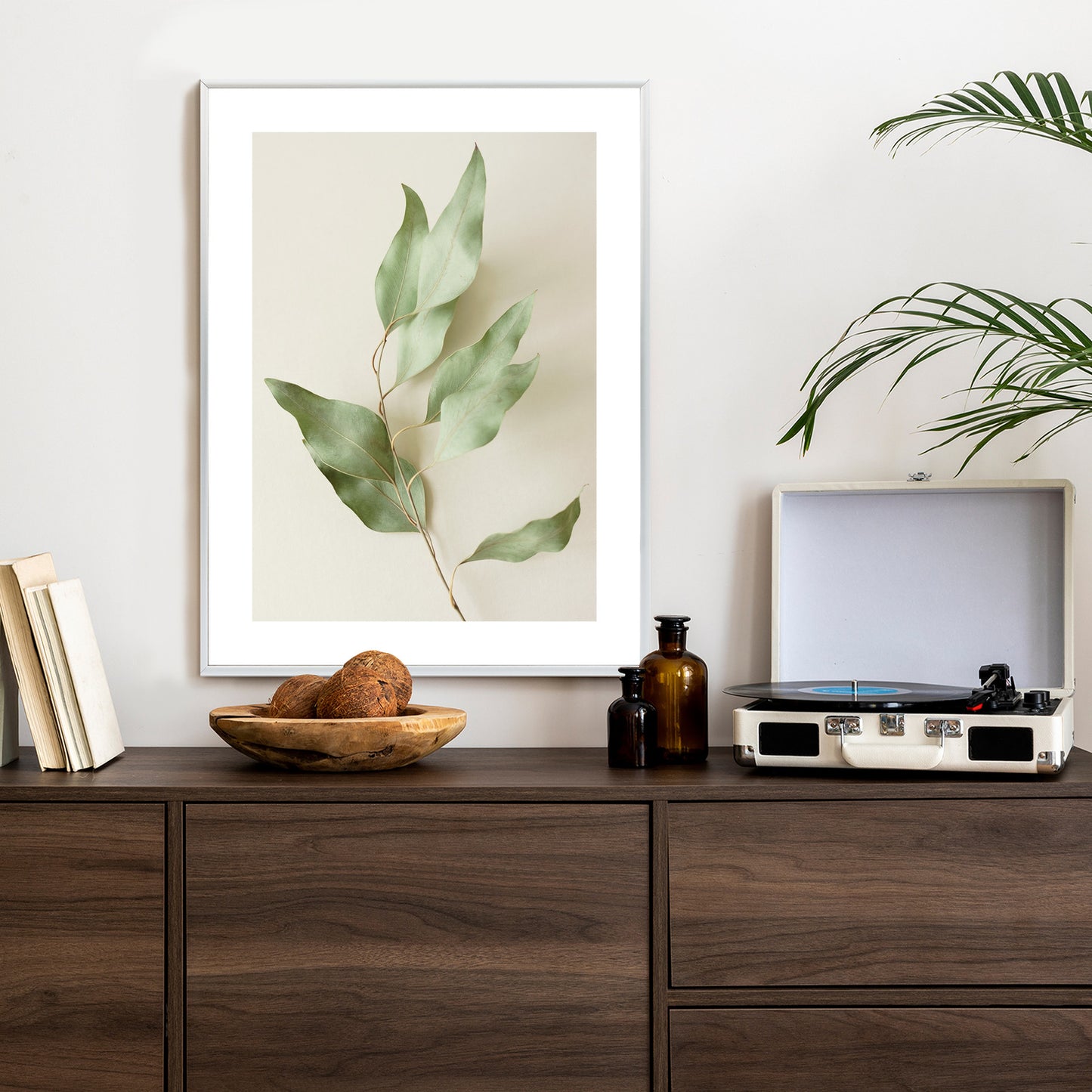 Poster Trockene Eukalyptusblätter Rahmen Holz Mit Passepartout Farbe Natürlich