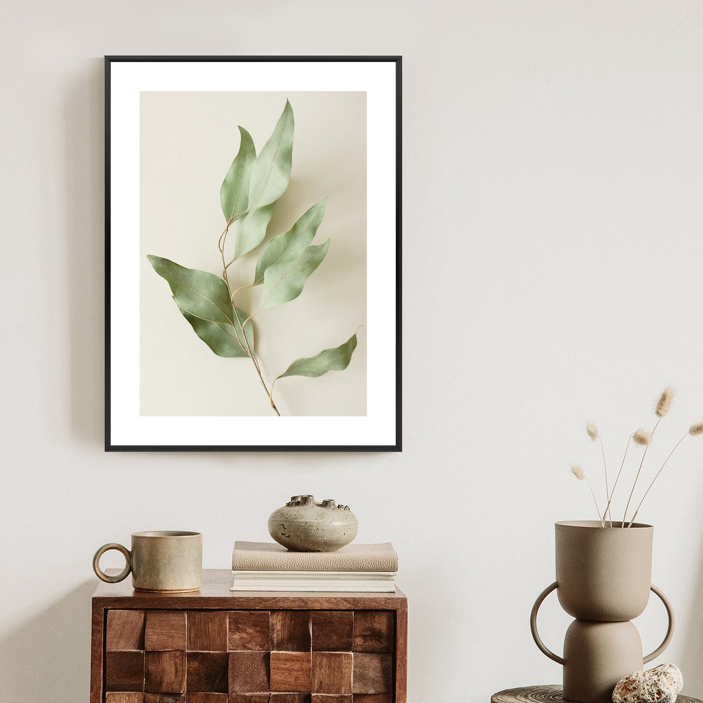 Poster Trockene Eukalyptusblätter Rahmen Holz Mit Passepartout Farbe Natürlich