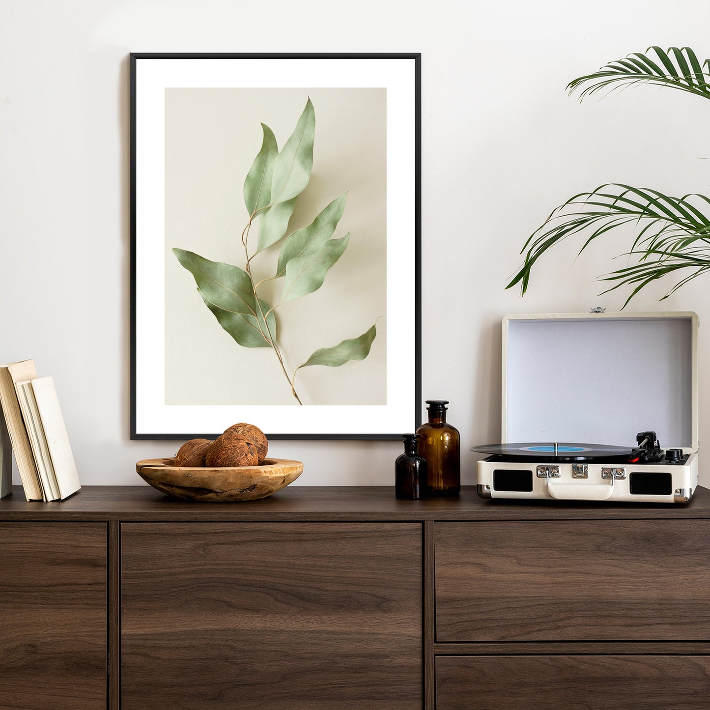 Poster Trockene Eukalyptusblätter Rahmen Holz Mit Passepartout Farbe Natürlich