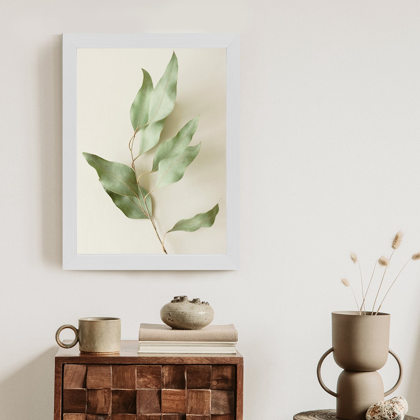 Poster Trockene Eukalyptusblätter Rahmen Holz Mit Passepartout Farbe Natürlich