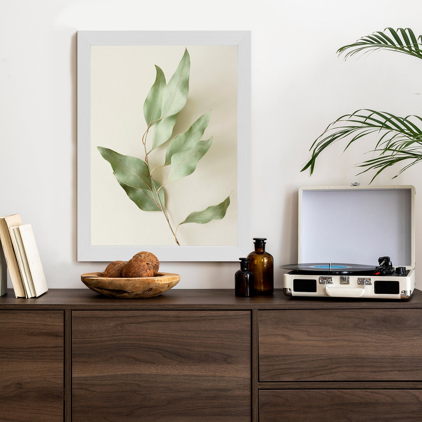 Poster Trockene Eukalyptusblätter Rahmen Holz Mit Passepartout Farbe Natürlich