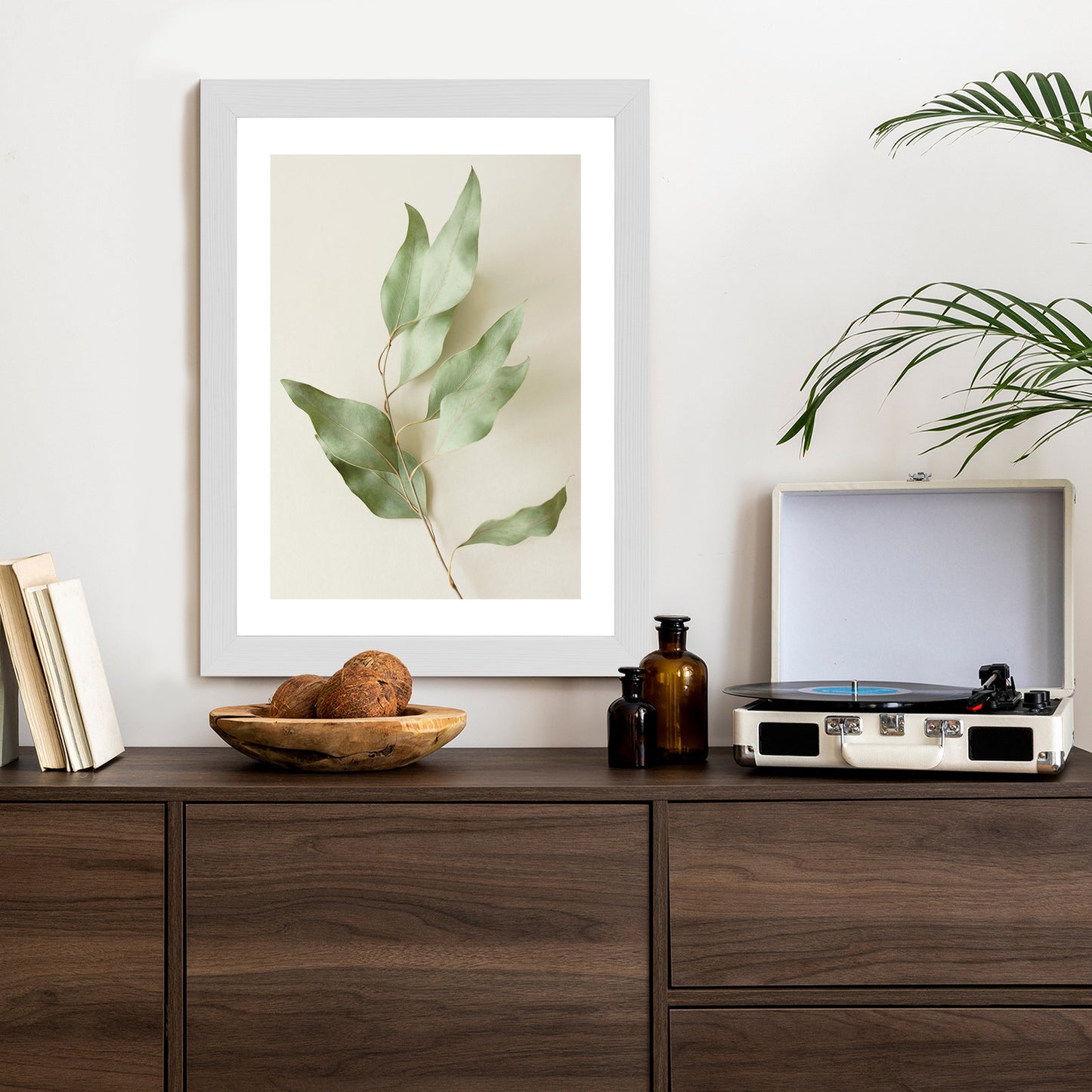 Poster Trockene Eukalyptusblätter Rahmen Holz Mit Passepartout Farbe Natürlich