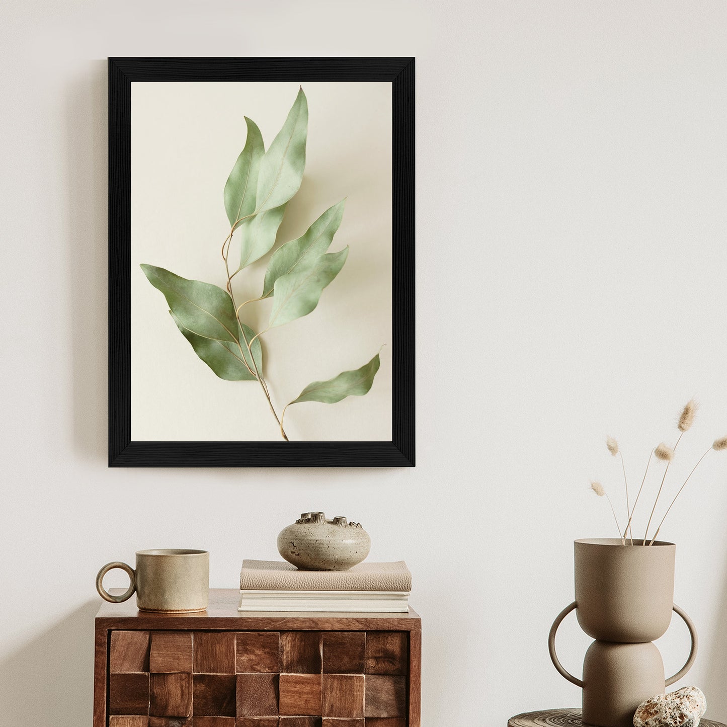 Poster Trockene Eukalyptusblätter Rahmen Holz Mit Passepartout Farbe Natürlich