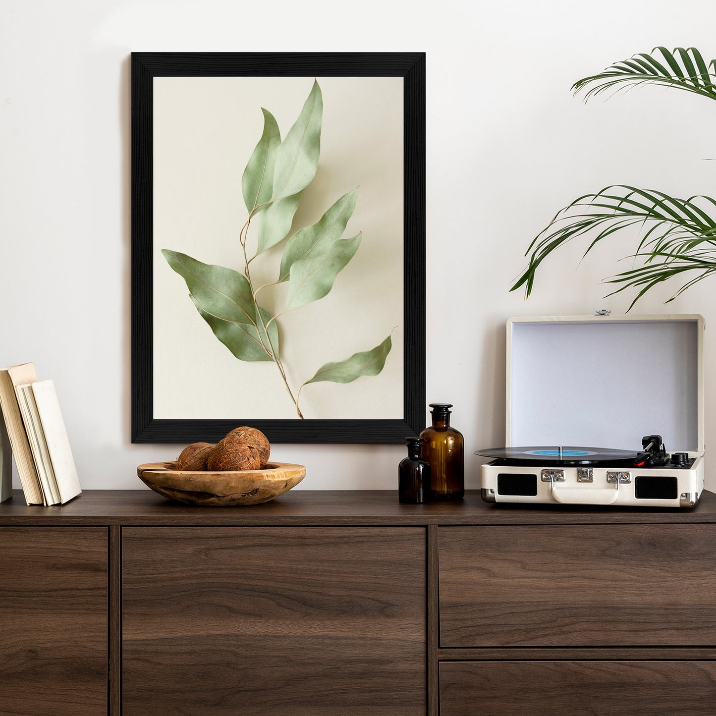 Poster Trockene Eukalyptusblätter Rahmen Holz Mit Passepartout Farbe Natürlich