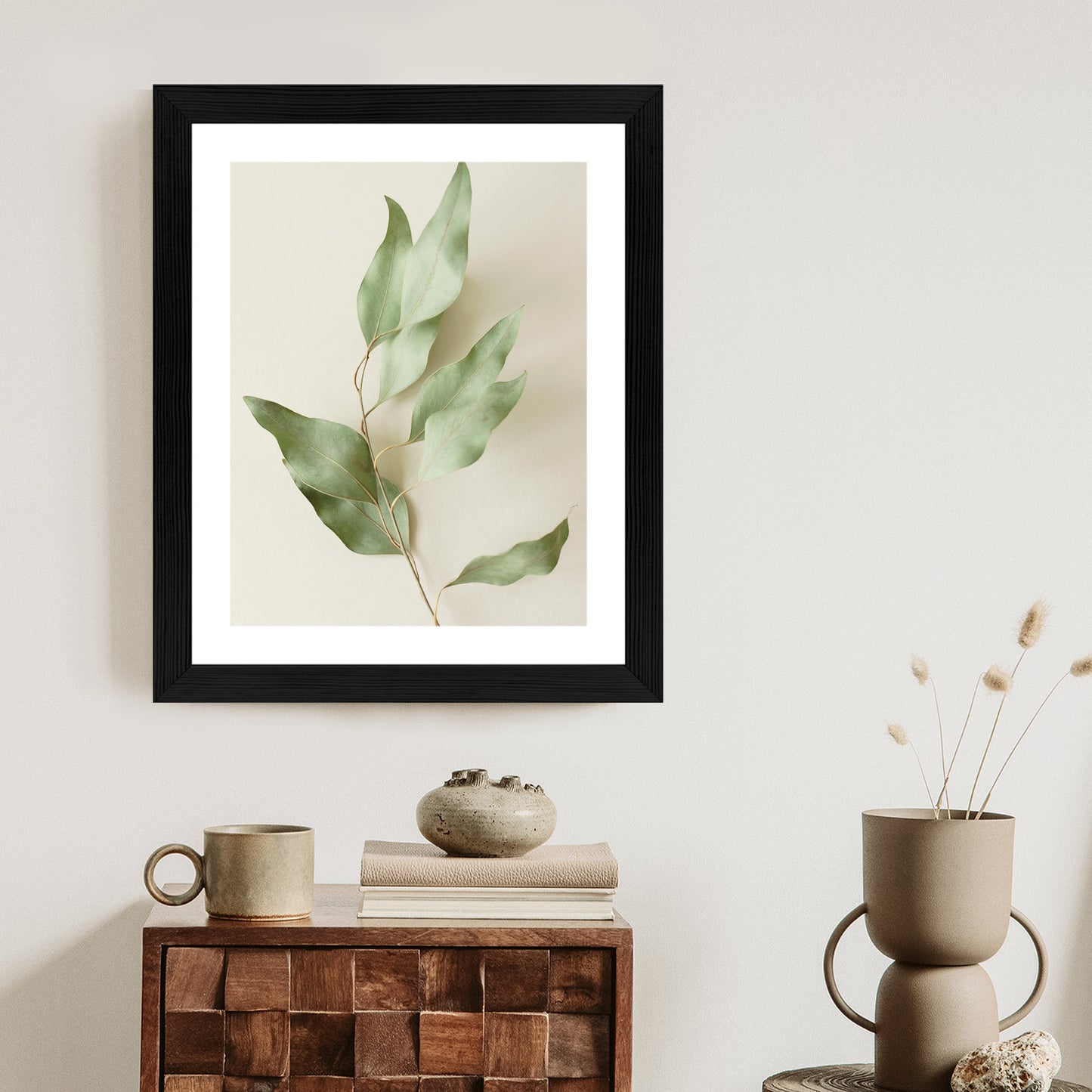 Poster Trockene Eukalyptusblätter Rahmen Holz Mit Passepartout Farbe Natürlich