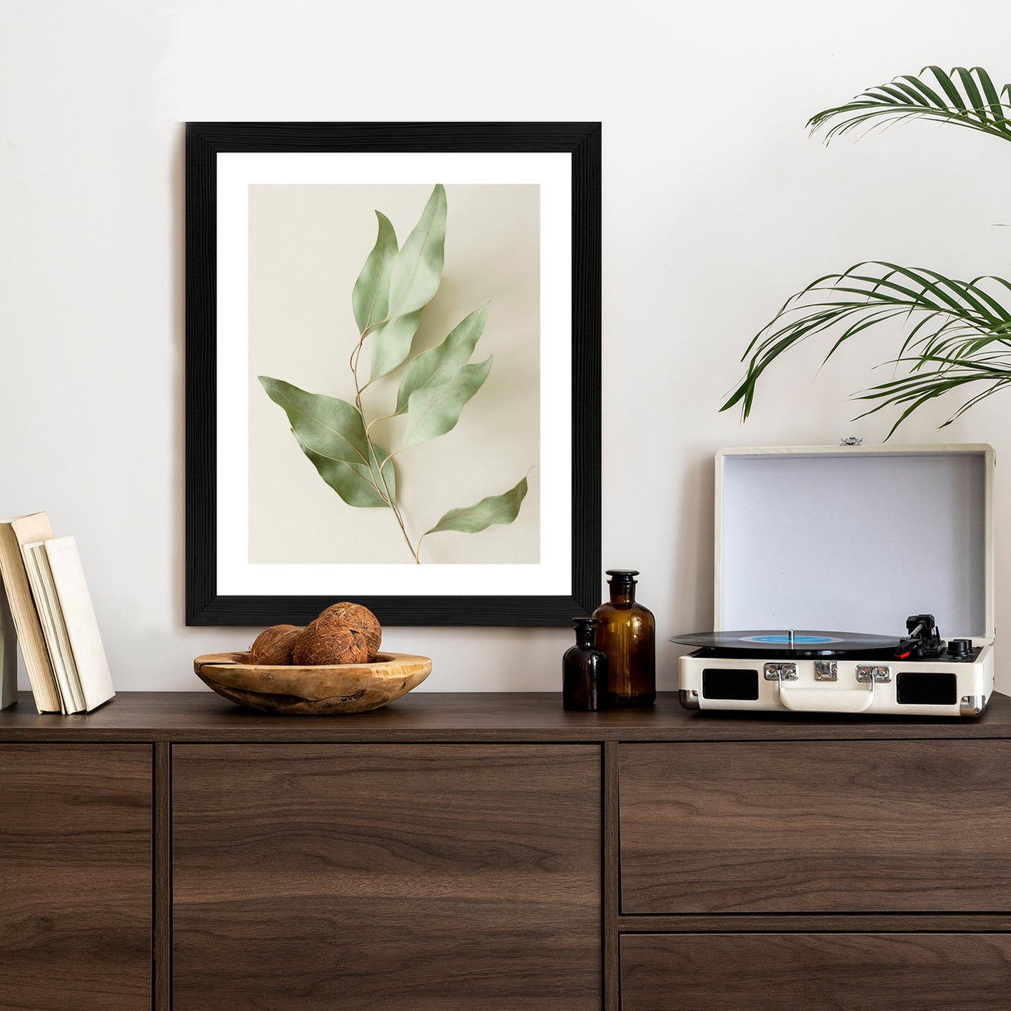 Poster Trockene Eukalyptusblätter Rahmen Holz Mit Passepartout Farbe Natürlich