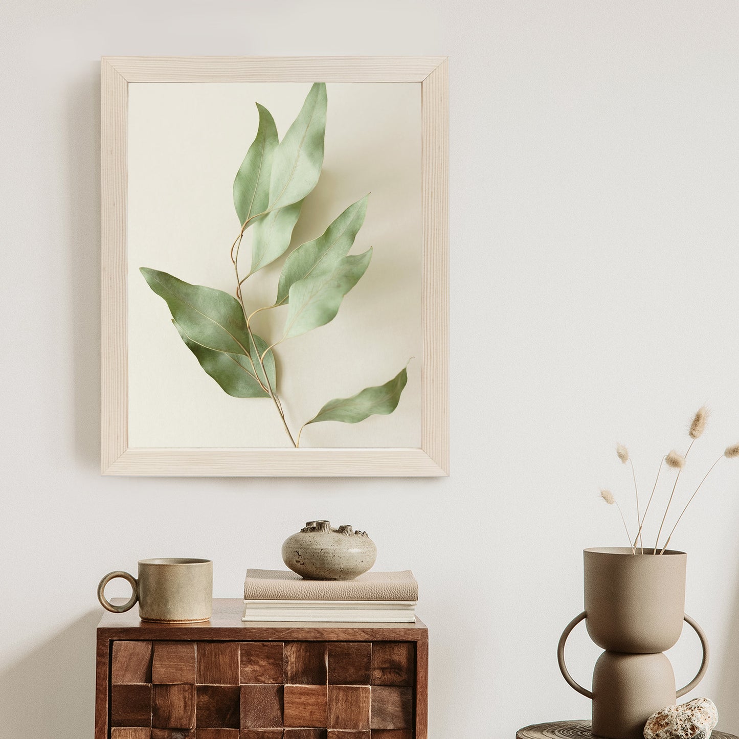 Poster Trockene Eukalyptusblätter Rahmen Holz Mit Passepartout Farbe Natürlich