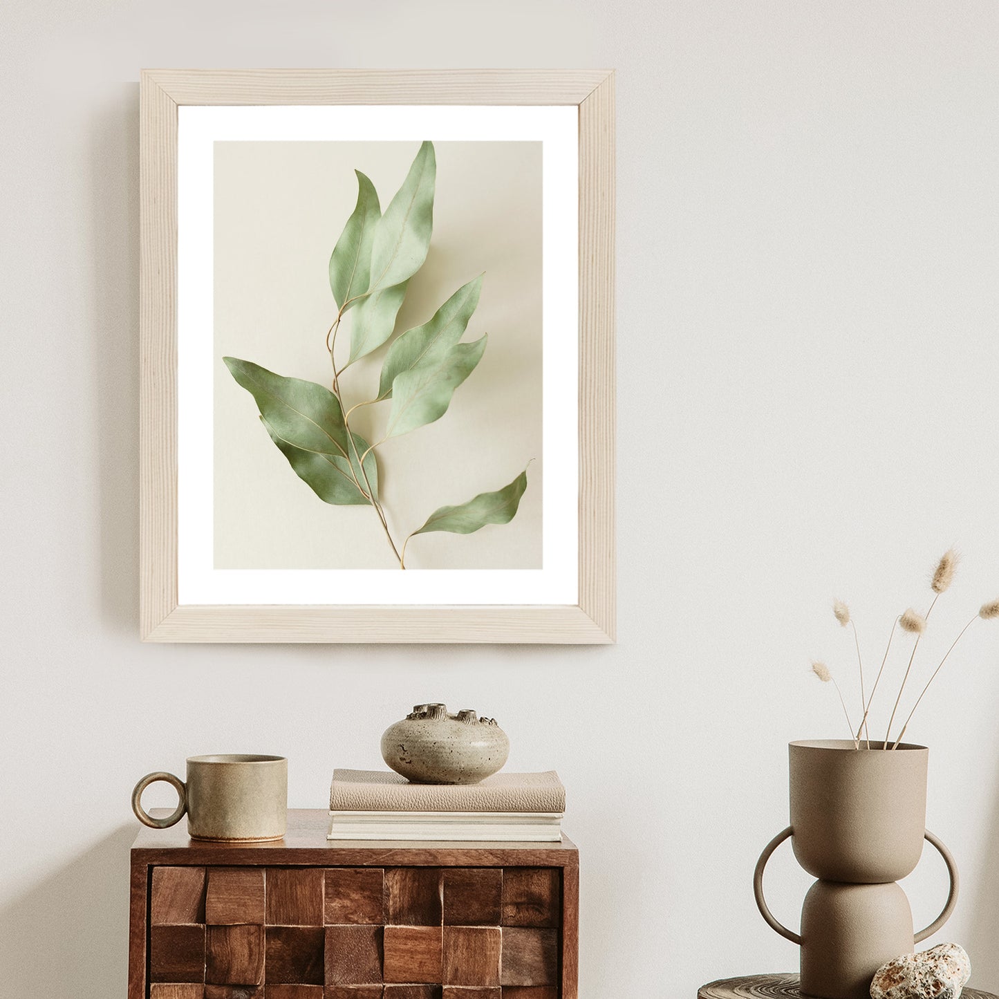 Poster Trockene Eukalyptusblätter Rahmen Holz Mit Passepartout Farbe Natürlich