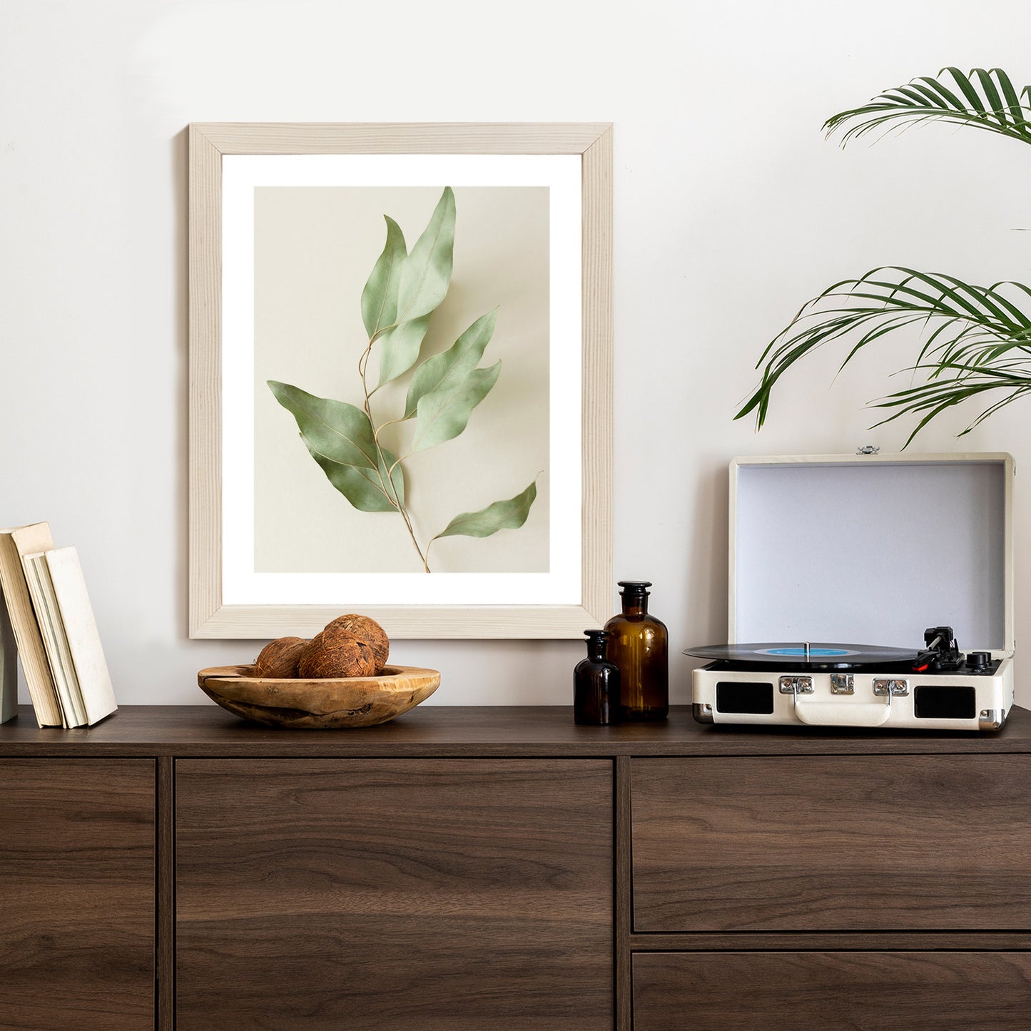Poster Trockene Eukalyptusblätter Rahmen Holz Mit Passepartout Farbe Natürlich