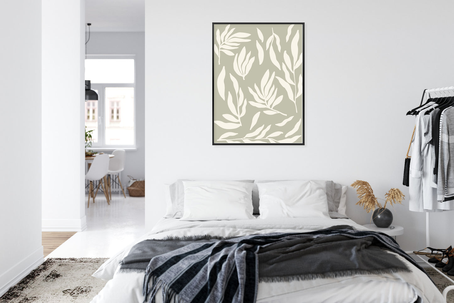 Poster Botanische Grafiken Mit Beigen Blättern Rahmen Holz Mit Passepartout Farbe Natürlich