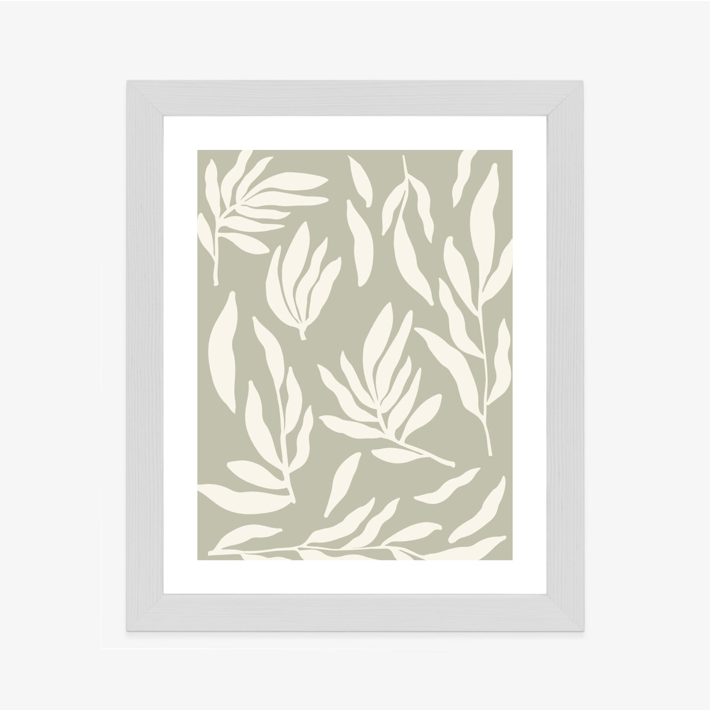 Poster Botanische Grafiken Mit Beigen Blättern Rahmen Holz Mit Passepartout Farbe Natürlich