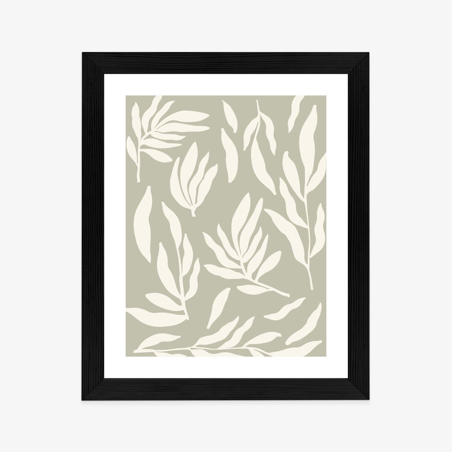 Poster Botanische Grafiken Mit Beigen Blättern Rahmen Holz Mit Passepartout Farbe Natürlich
