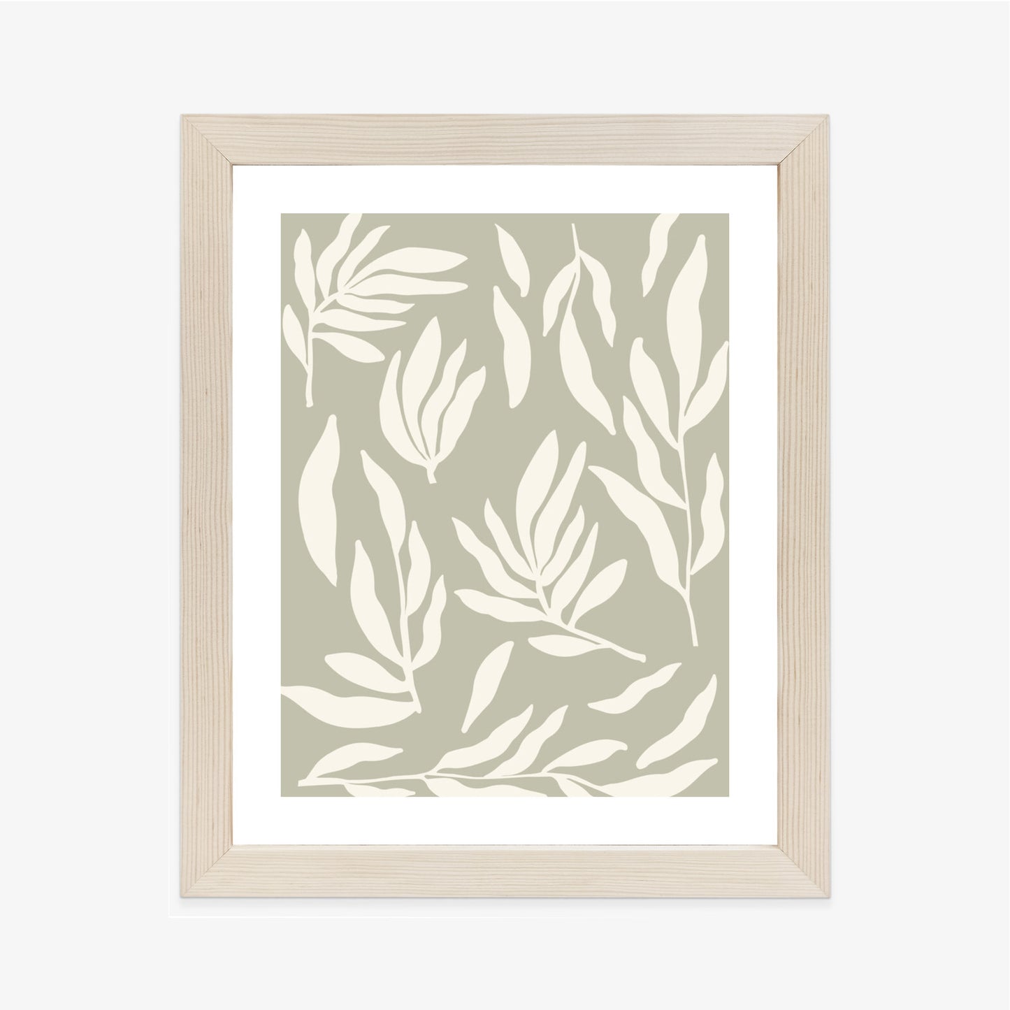 Poster Botanische Grafiken Mit Beigen Blättern Rahmen Holz Mit Passepartout Farbe Natürlich