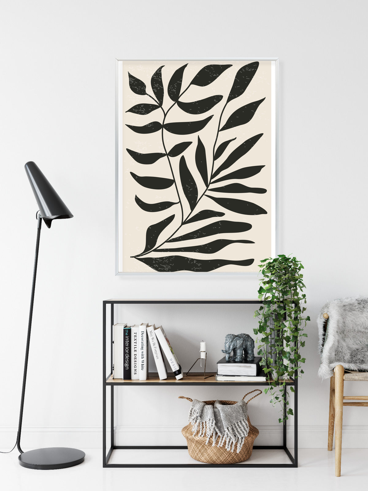 Poster Grafiken Mit Schwarzen Blättern, Inspiriert Von Matisse Rahmen Aluminium Farbe Schwarz