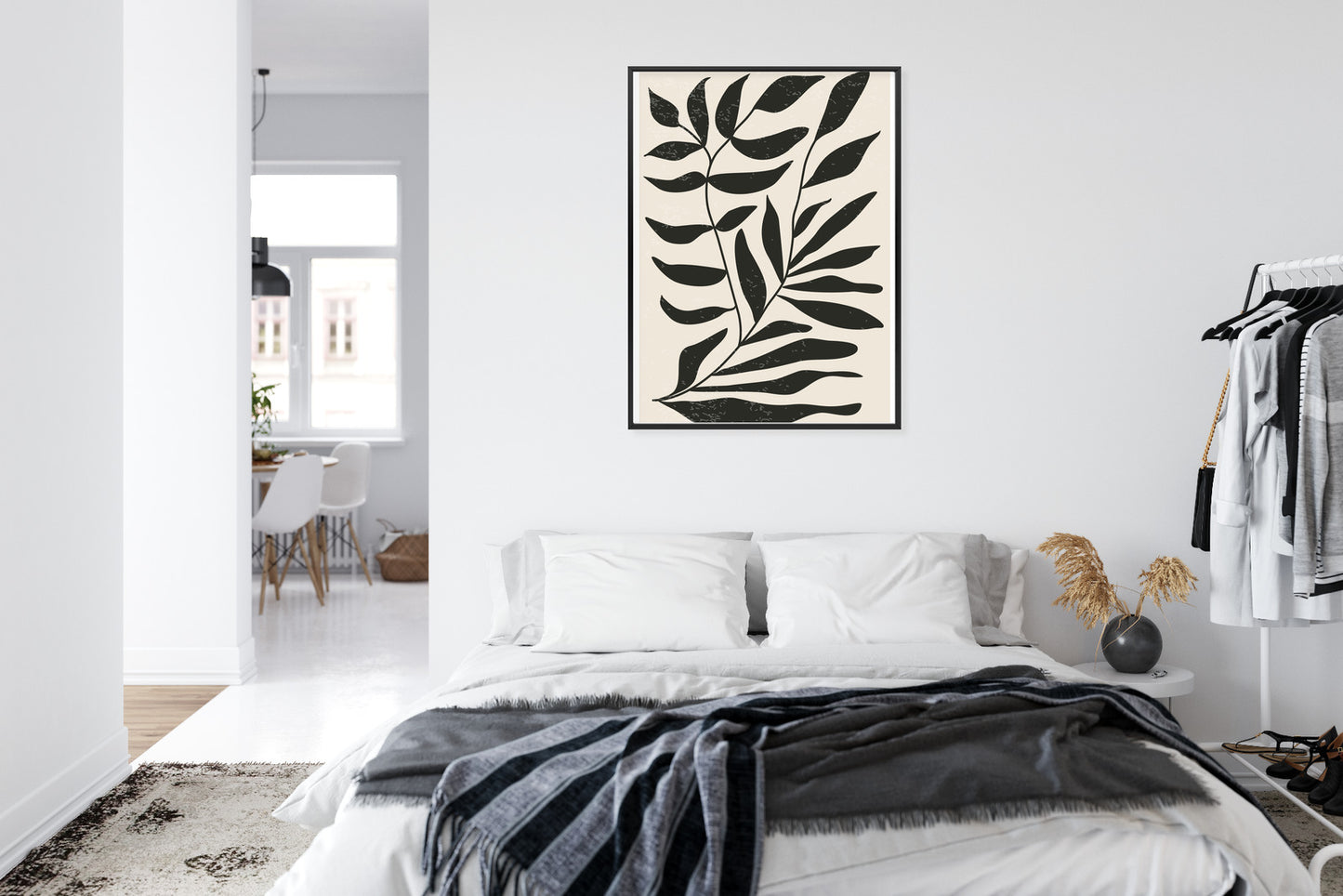 Poster Grafiken Mit Schwarzen Blättern, Inspiriert Von Matisse Rahmen Aluminium Farbe Schwarz