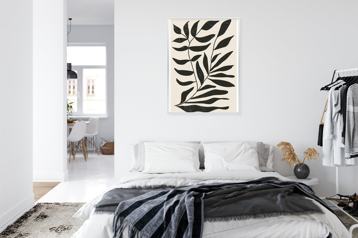 Poster Grafiken Mit Schwarzen Blättern, Inspiriert Von Matisse Rahmen Aluminium Farbe Schwarz