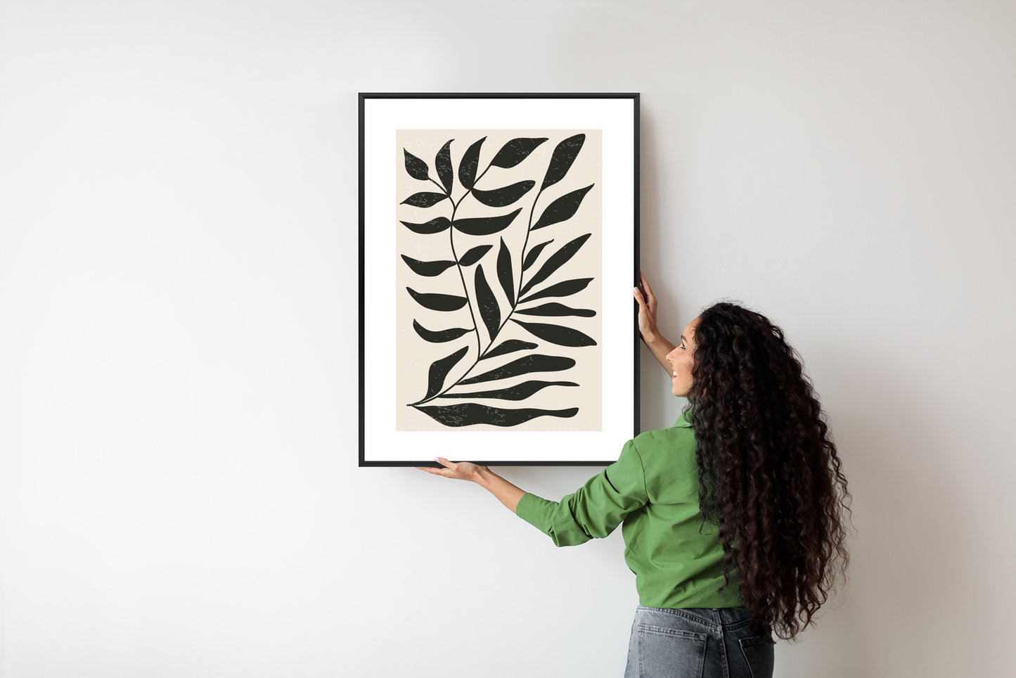 Poster Grafiken Mit Schwarzen Blättern, Inspiriert Von Matisse Rahmen Aluminium Farbe Schwarz