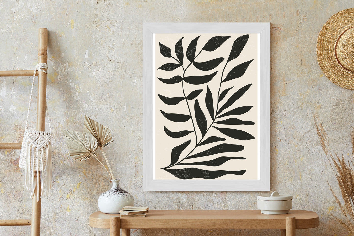 Poster Grafiken Mit Schwarzen Blättern, Inspiriert Von Matisse Rahmen Aluminium Farbe Schwarz