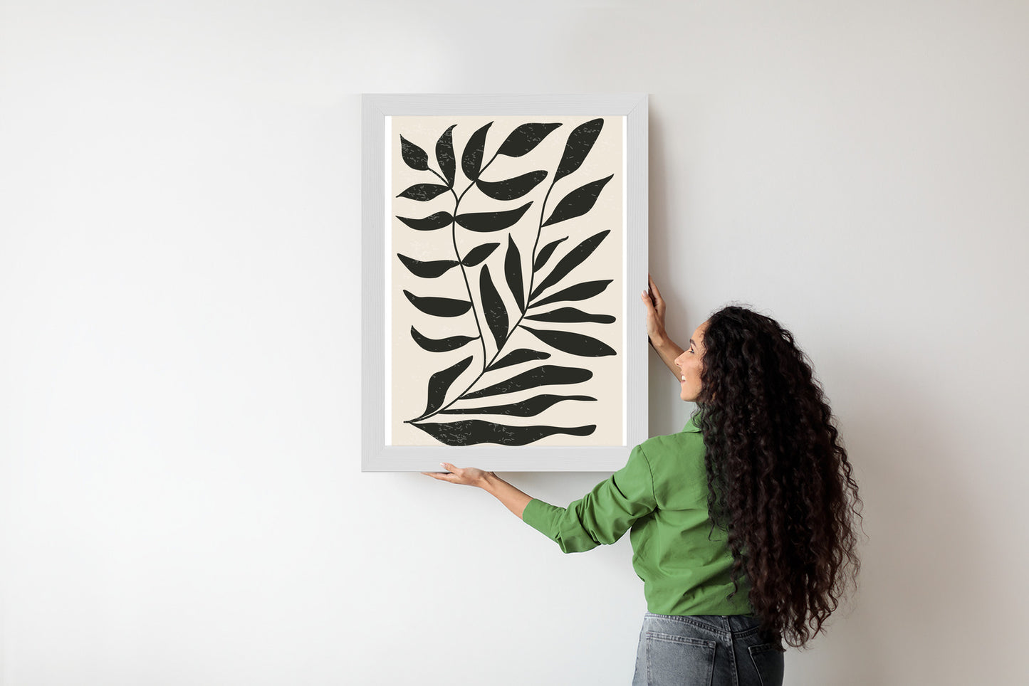 Poster Grafiken Mit Schwarzen Blättern, Inspiriert Von Matisse Rahmen Aluminium Farbe Schwarz