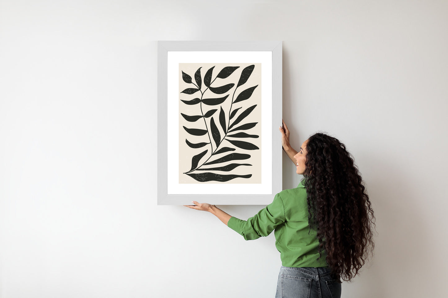Poster Grafiken Mit Schwarzen Blättern, Inspiriert Von Matisse Rahmen Aluminium Farbe Schwarz