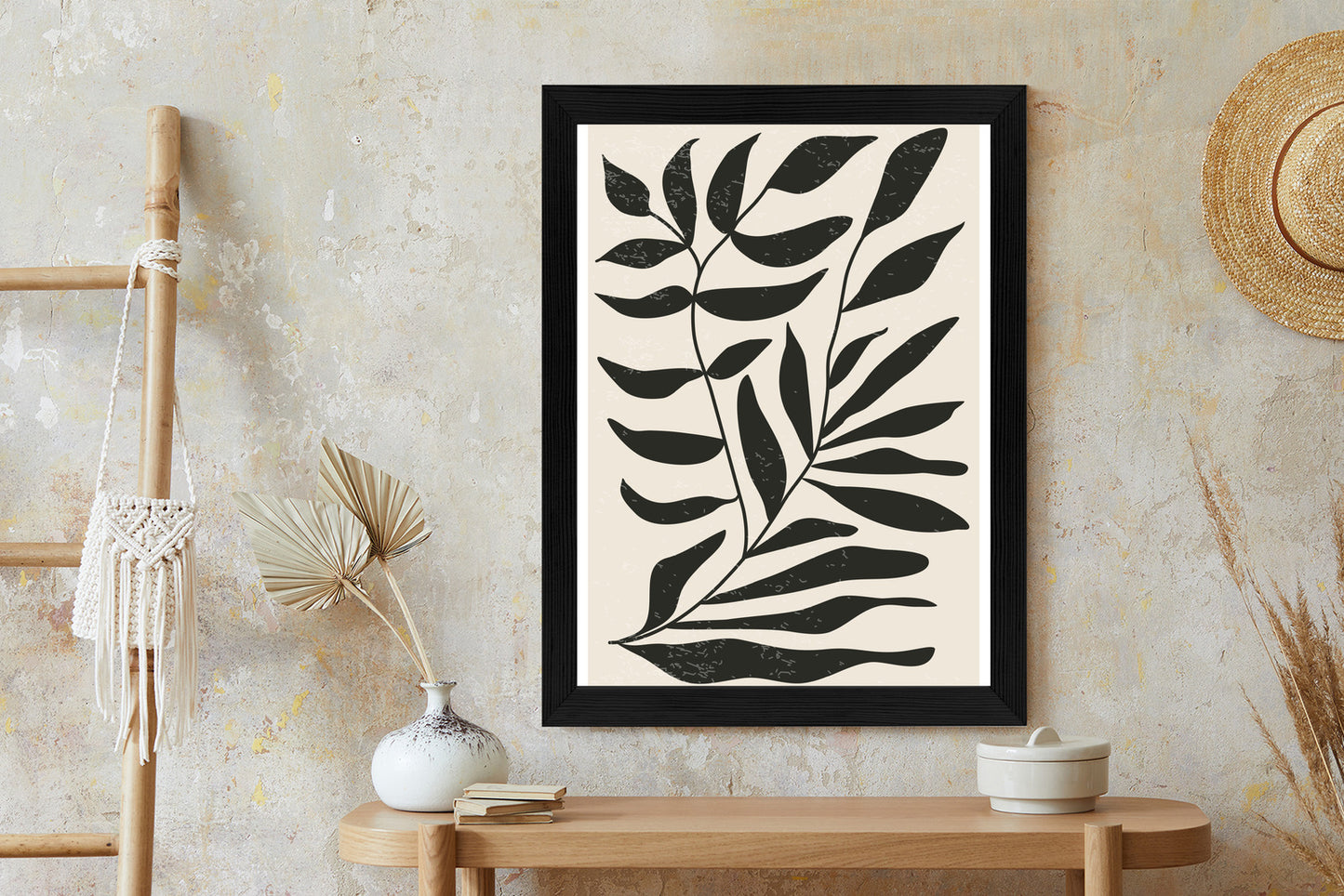 Poster Grafiken Mit Schwarzen Blättern, Inspiriert Von Matisse Rahmen Aluminium Farbe Schwarz
